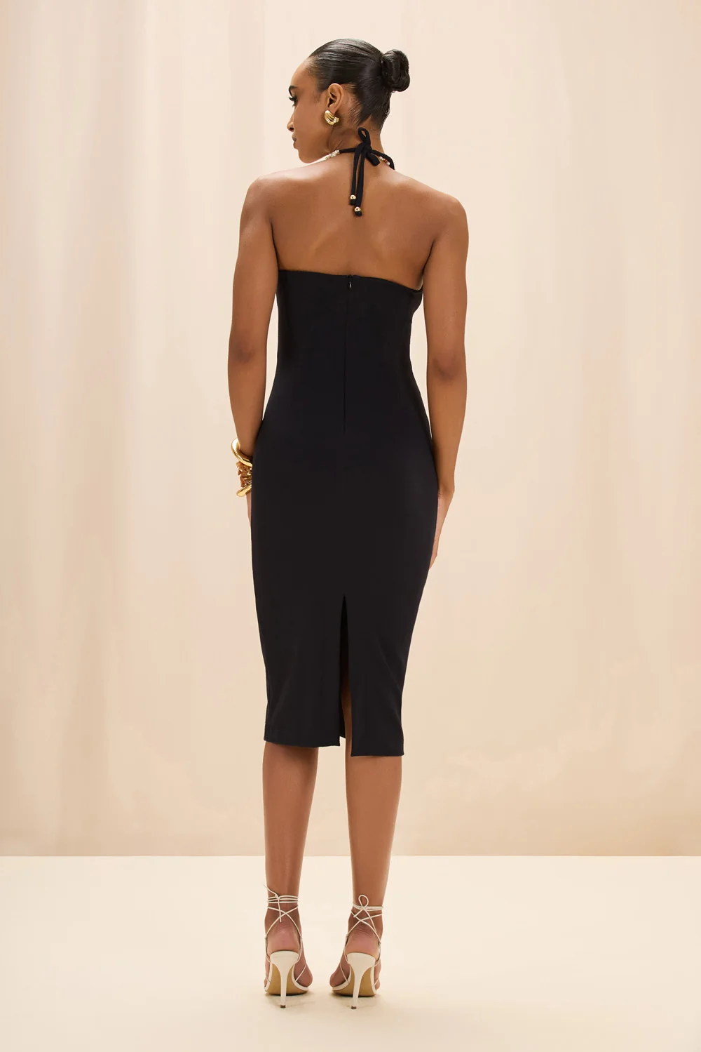 JADE KNIT EMBROIDERED HALTERNECK MIDI DRESS - Image 3