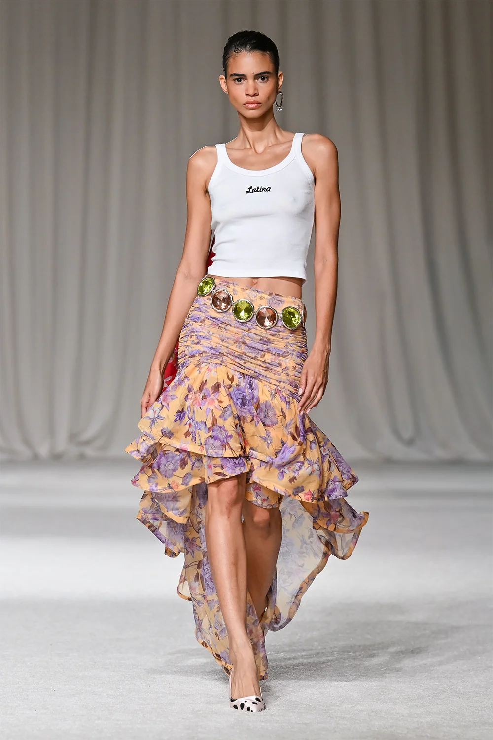 PEONY DOTS ASYMMETRICAL MIDI SKIRT (RUNWAY) - Image 5