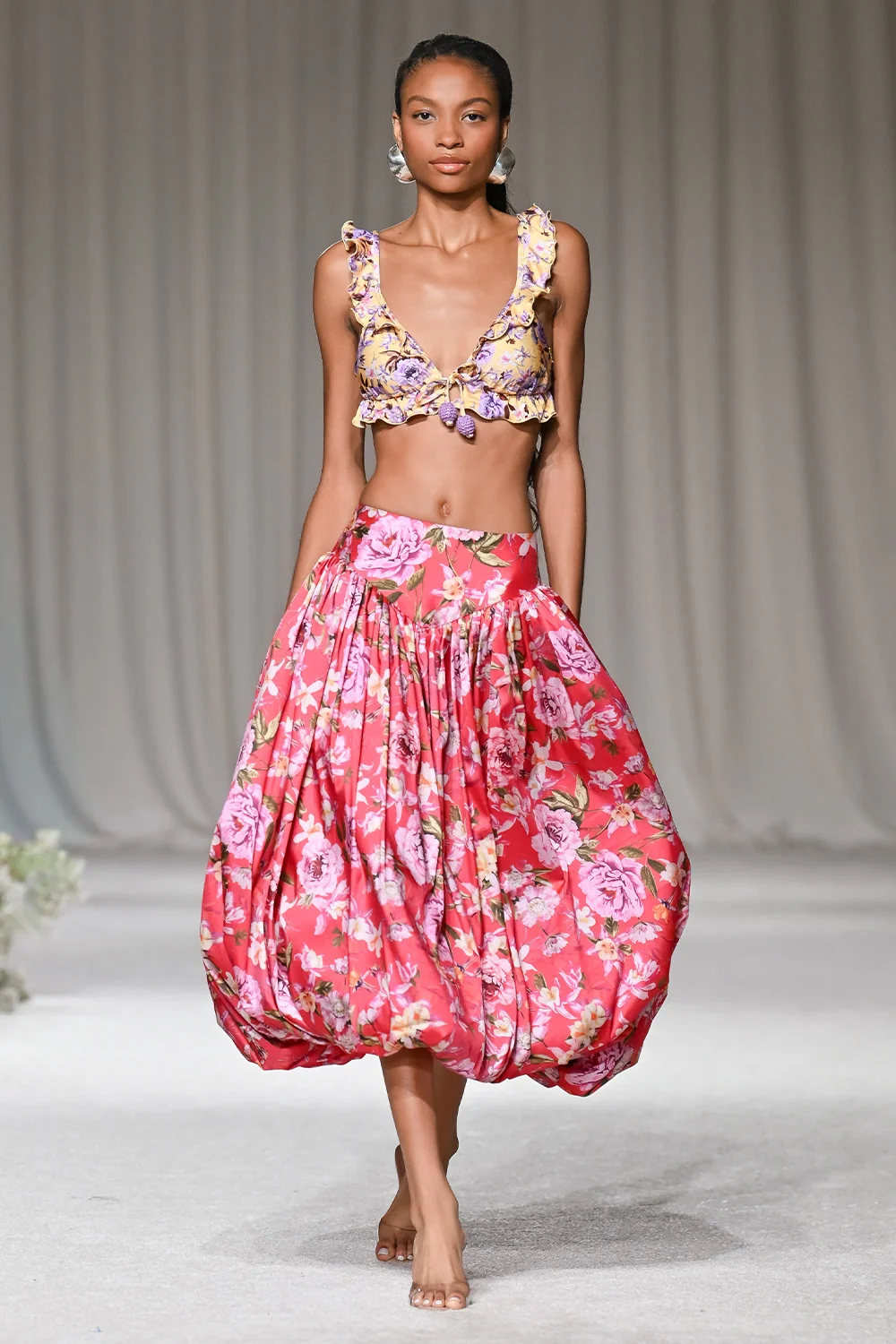 PEONY DOTS PRINT LYCRA RUFFLE BIKINI TOP (RUNWAY) - Image 6