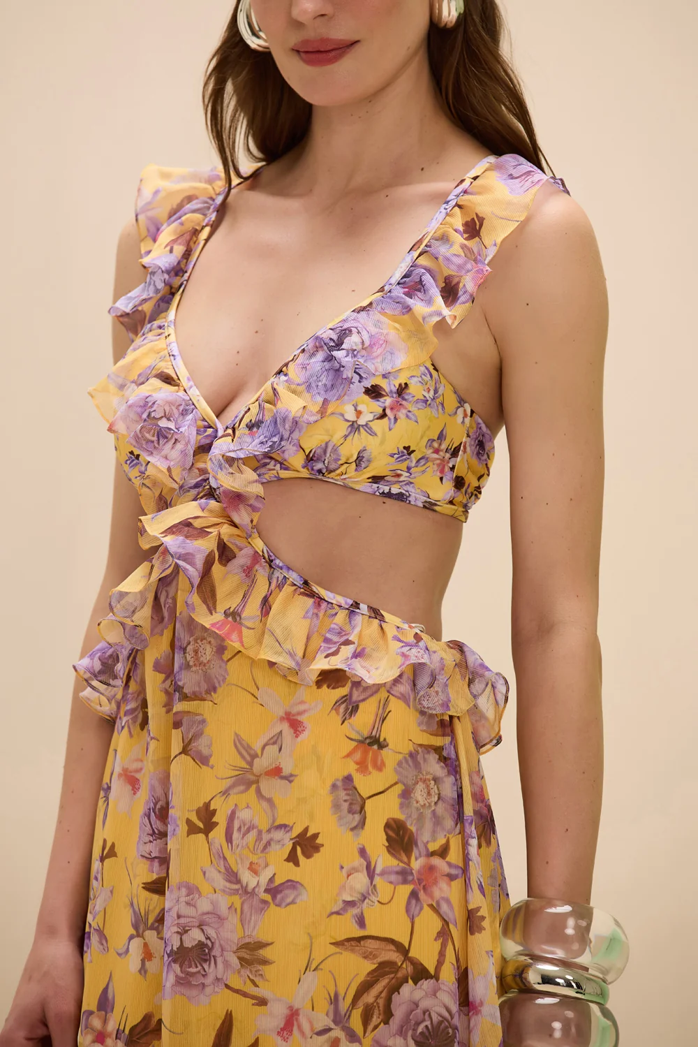 PEONY PRINT LYCRA CUT OUT MAXI DRESS - Image 2
