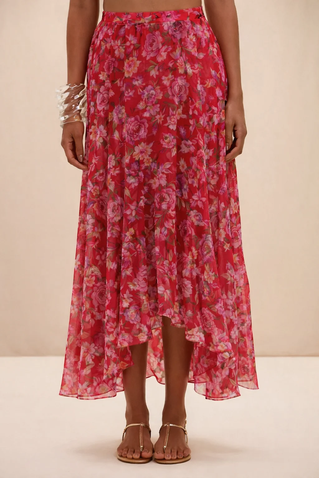 PEONY PRINT LYCRA MAXI SKIRT