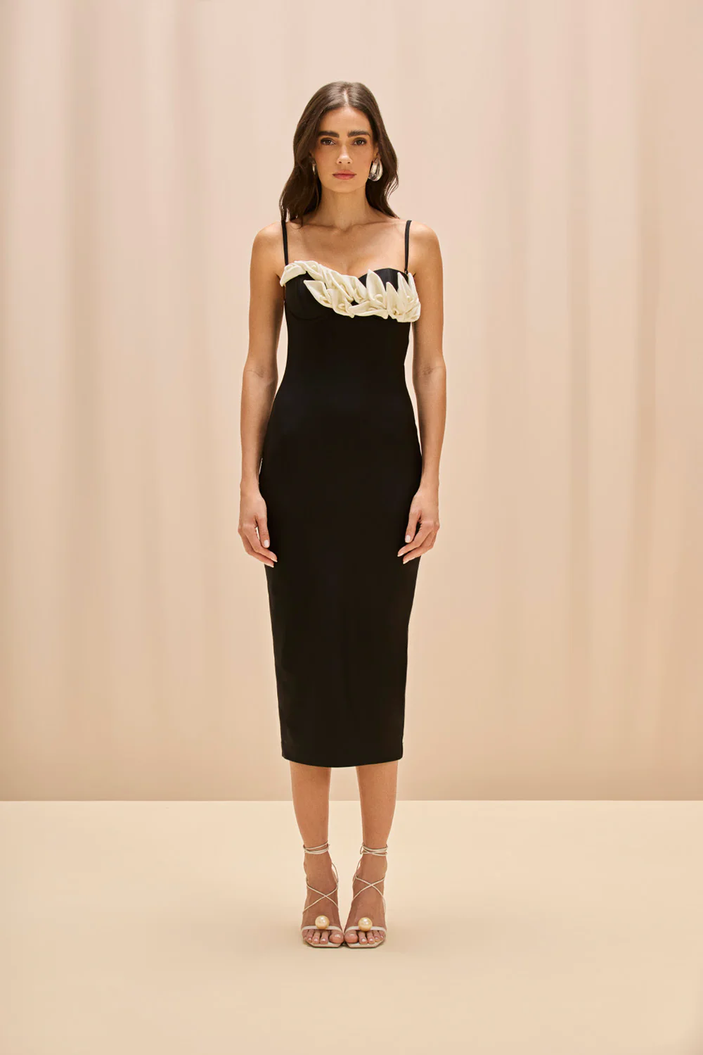 Selene Mesh Flower Applique Midi Dress