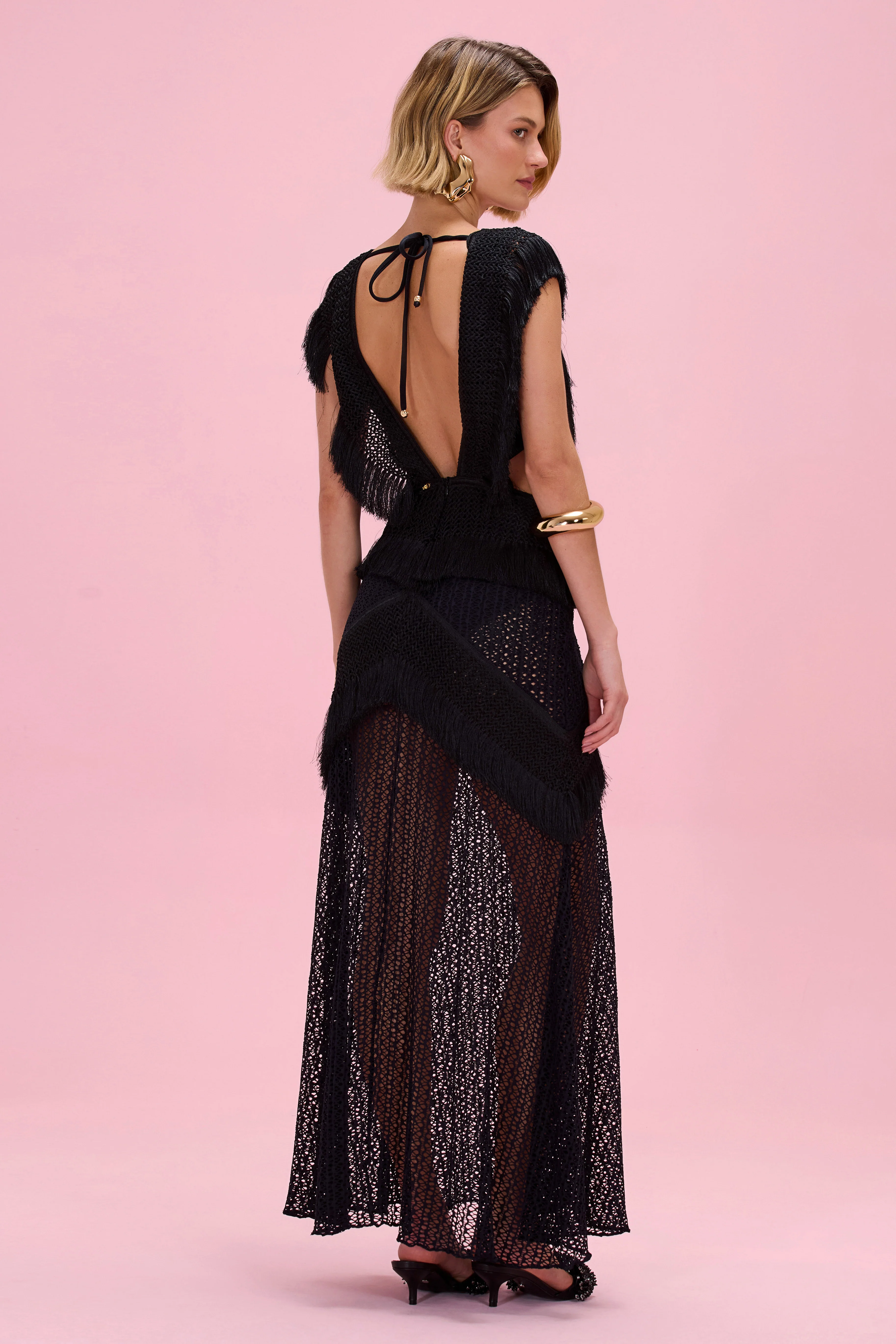 AYLA FRINGE PLUNGE MAXI DRESS - Image 4