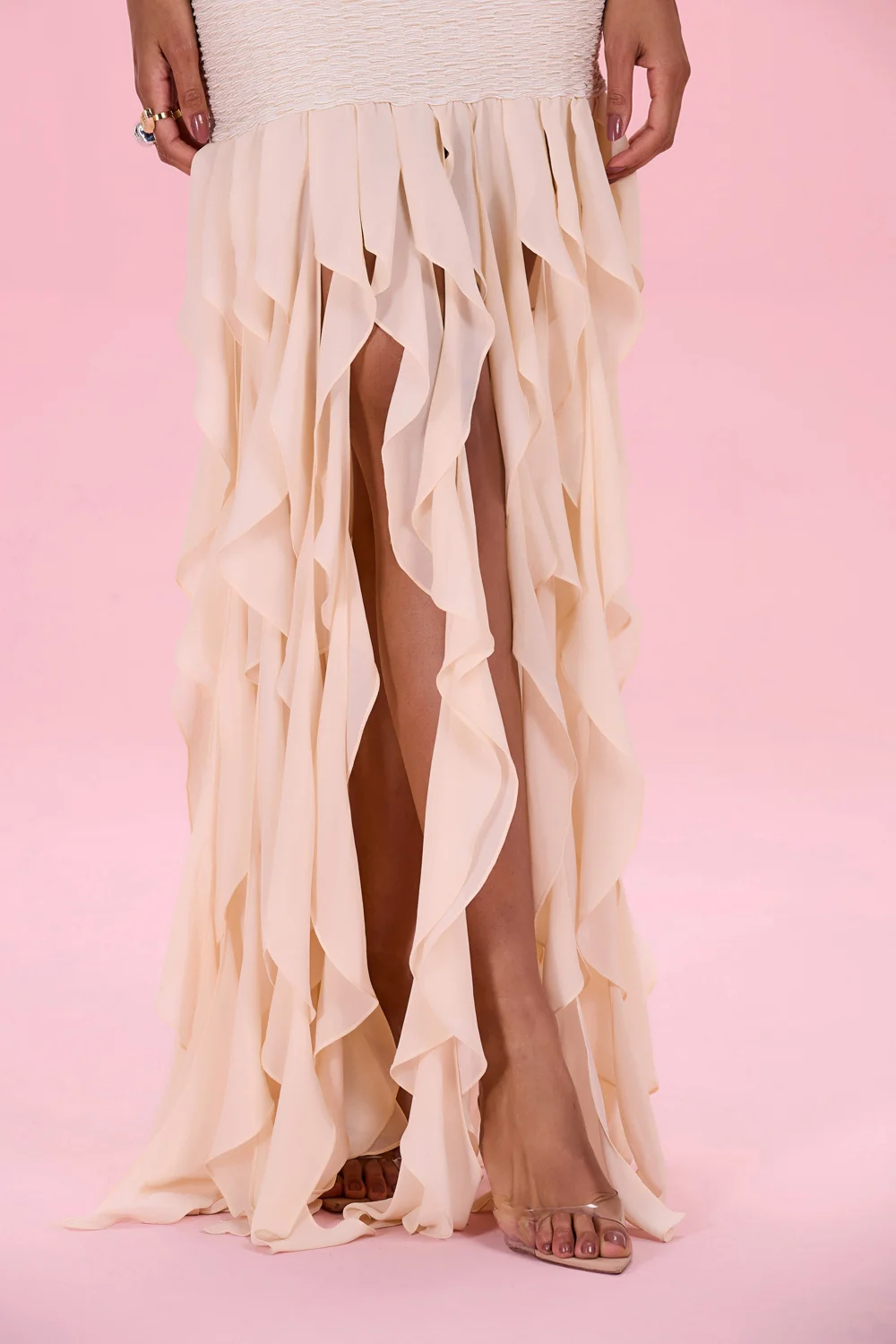 GOLDEN KNIT CHIFFON MAXI DRESS - Image 3