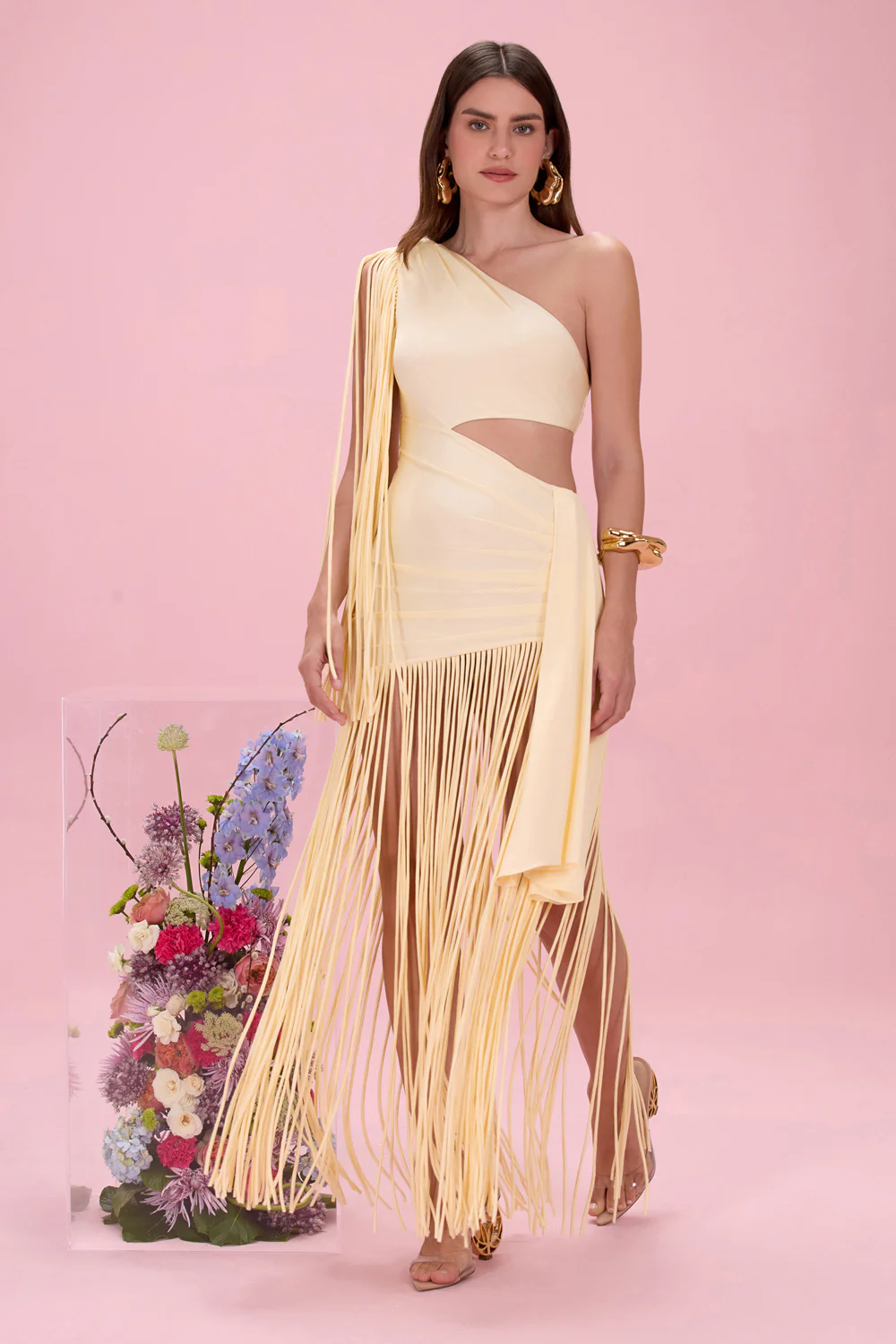 LYRIA JERSEY FRINGE CUTOUT DRESS
